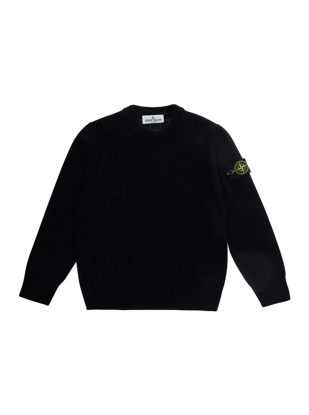 Stone island kids Maglione girocollo con patch logo sulla manica in lana nero bambino