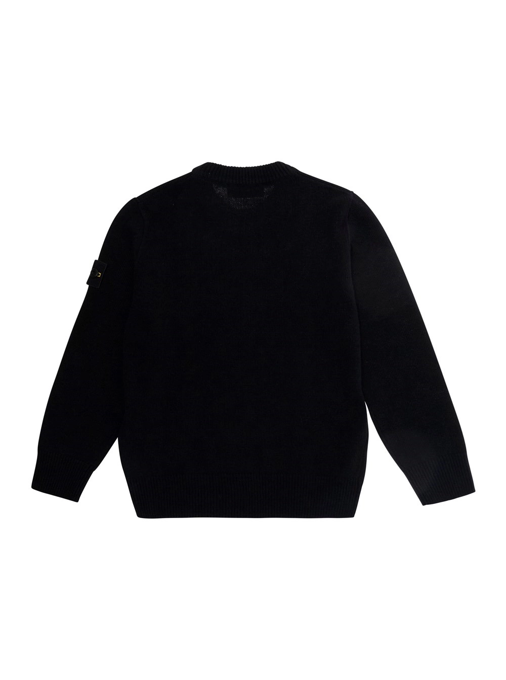 Stone island kids Maglione girocollo con patch logo sulla manica in lana nero bambino, view 2