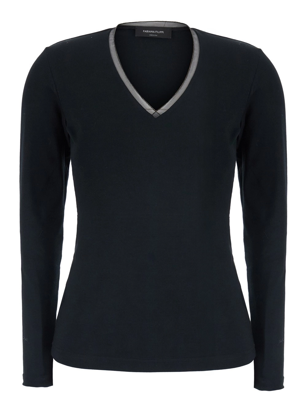 Fabiana Filippi Maglia con scollo a V in cotone nera donna