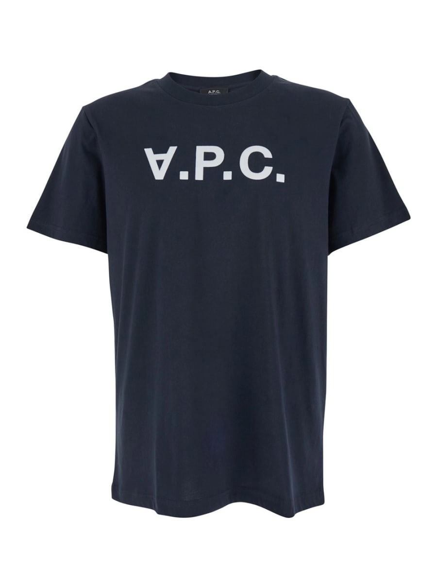 A.P.C. T-Shirt Blu con Logo sul Fronte in Cotone Uomo