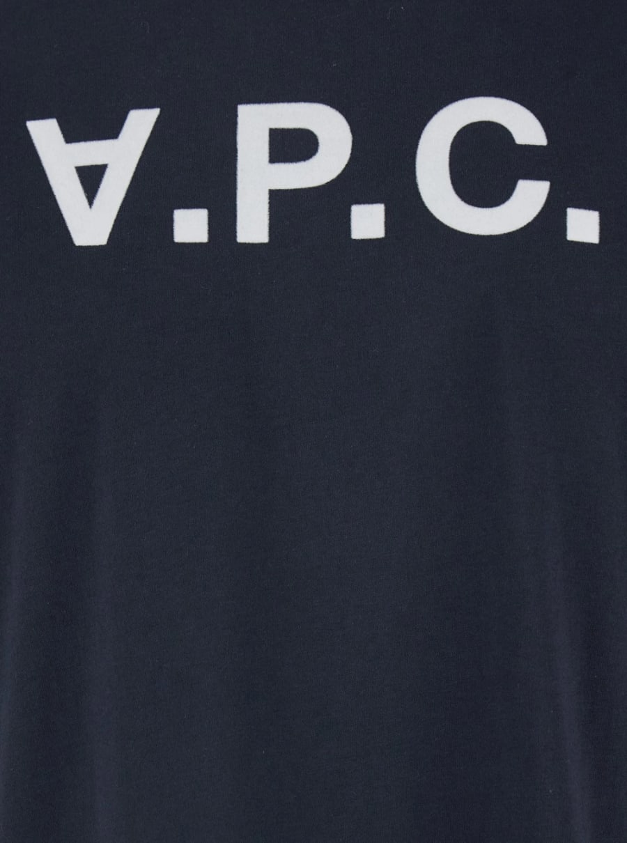 A.P.C. T-Shirt Blu con Logo sul Fronte in Cotone Uomo, view 3