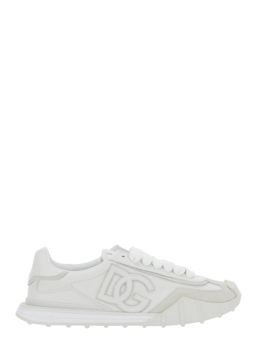 Dolce & Gabbana Sneakers 'Athletic' low top con logo patch sul lato e logo lettering sul retro in pelle bianche uomo