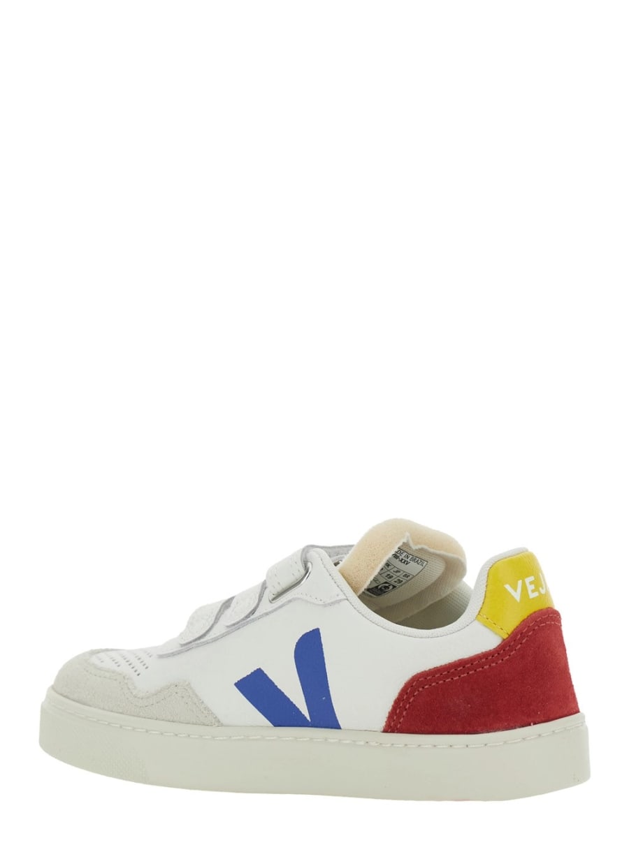 Veja kids Sneaker 'V-90' Low Top con Patch Logo sul Lato e Tallone a Contrasto con Logo Lettering in Pelle Bianca Bambino, view 3