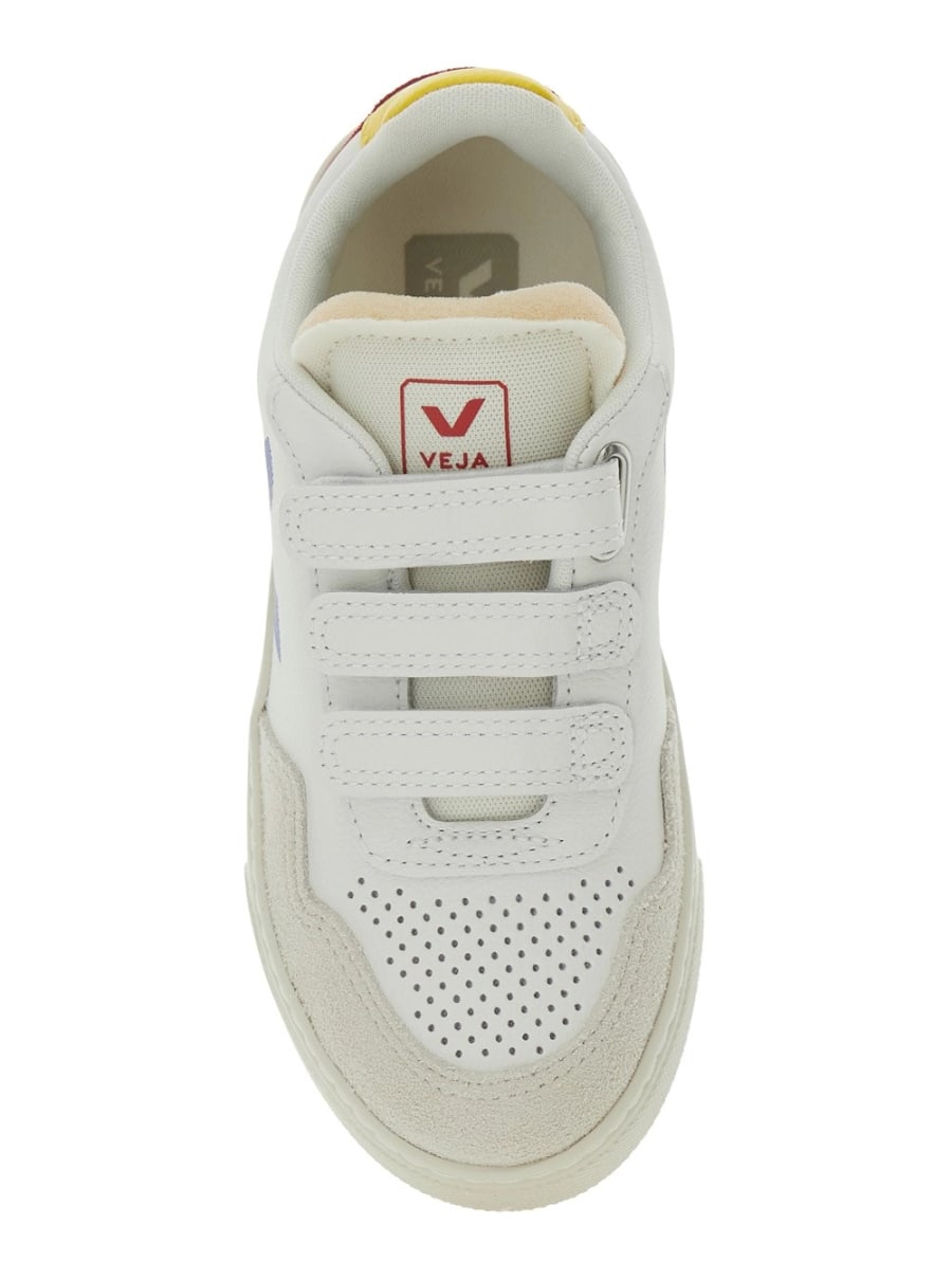 Veja kids Sneaker 'V-90' Low Top con Patch Logo sul Lato e Tallone a Contrasto con Logo Lettering in Pelle Bianca Bambino, view 4