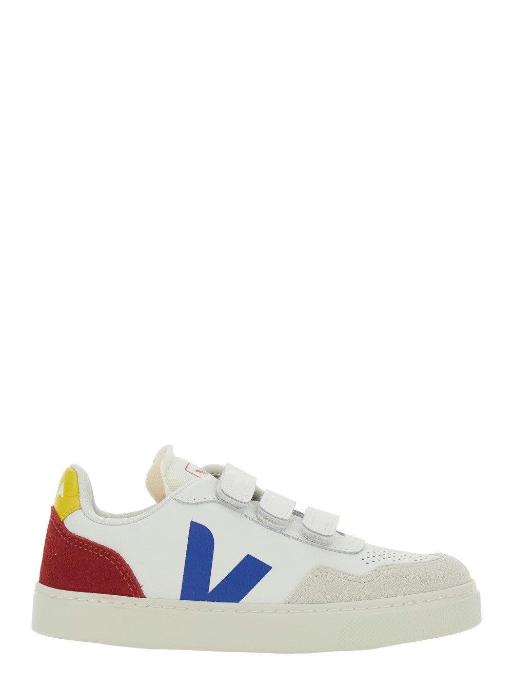 Veja kids Sneaker 'V-90' Low Top con Patch Logo sul Lato e Tallone a Contrasto con Logo Lettering in Pelle Bianca Bambino