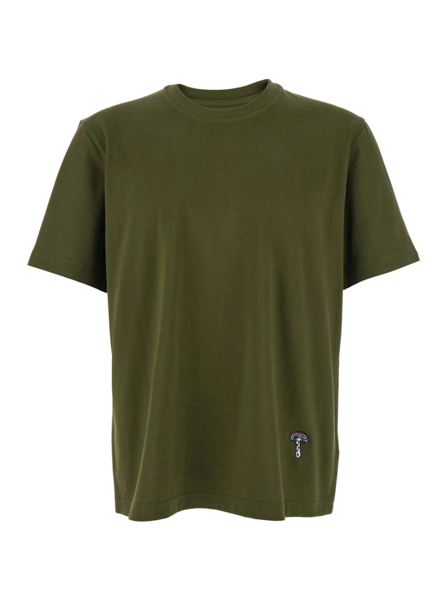 Bottega Veneta T-Shirt Girocollo con Ricamo Fungp sul Fronte in Cotone Verde Uomo