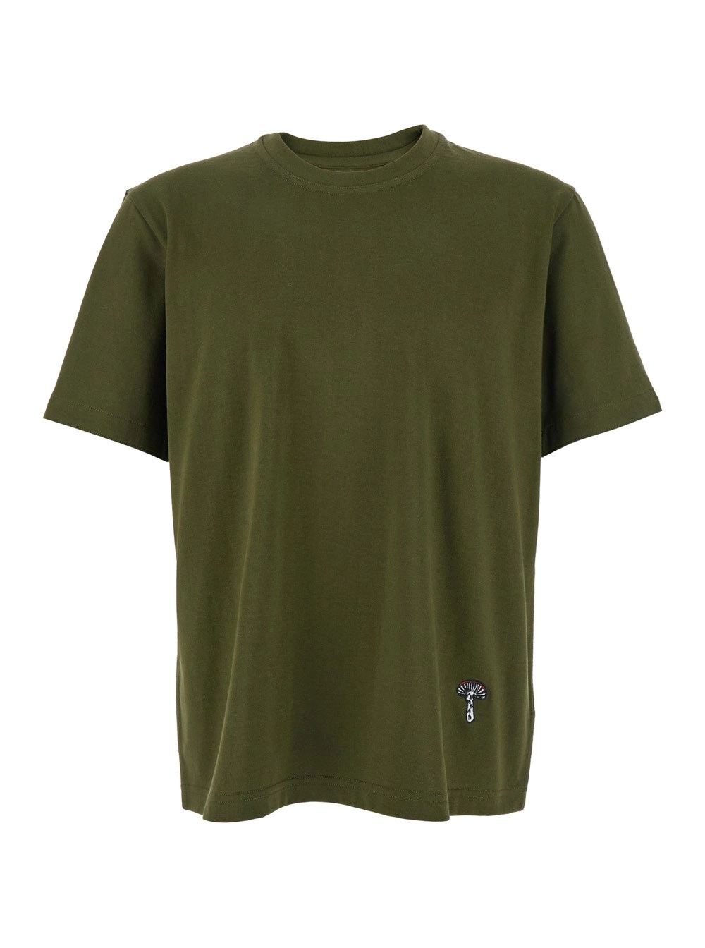 Bottega Veneta T-Shirt Girocollo con Ricamo Fungp sul Fronte in Cotone Verde Uomo