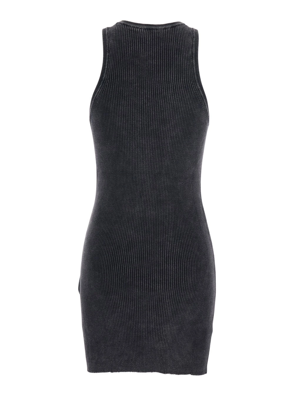 Diesel Abito Girocollo Smanicato con Cut-Out con Logo sul Fronte in Cotone a Coste Nero Donna, view 2