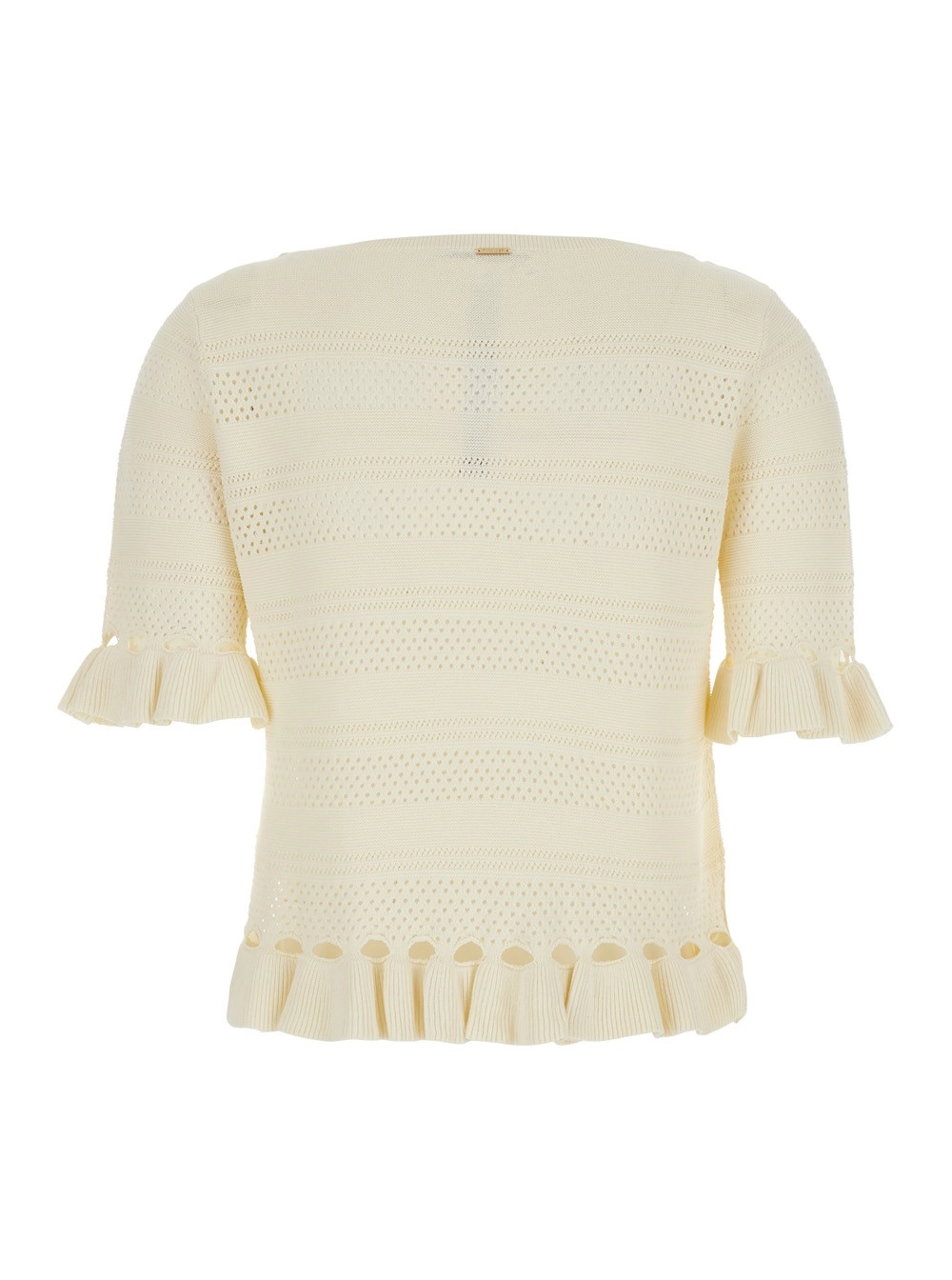 Twinset Maglia con Orli con Ruches e Design Traforato in Misto Lana Bianca Donna, view 2