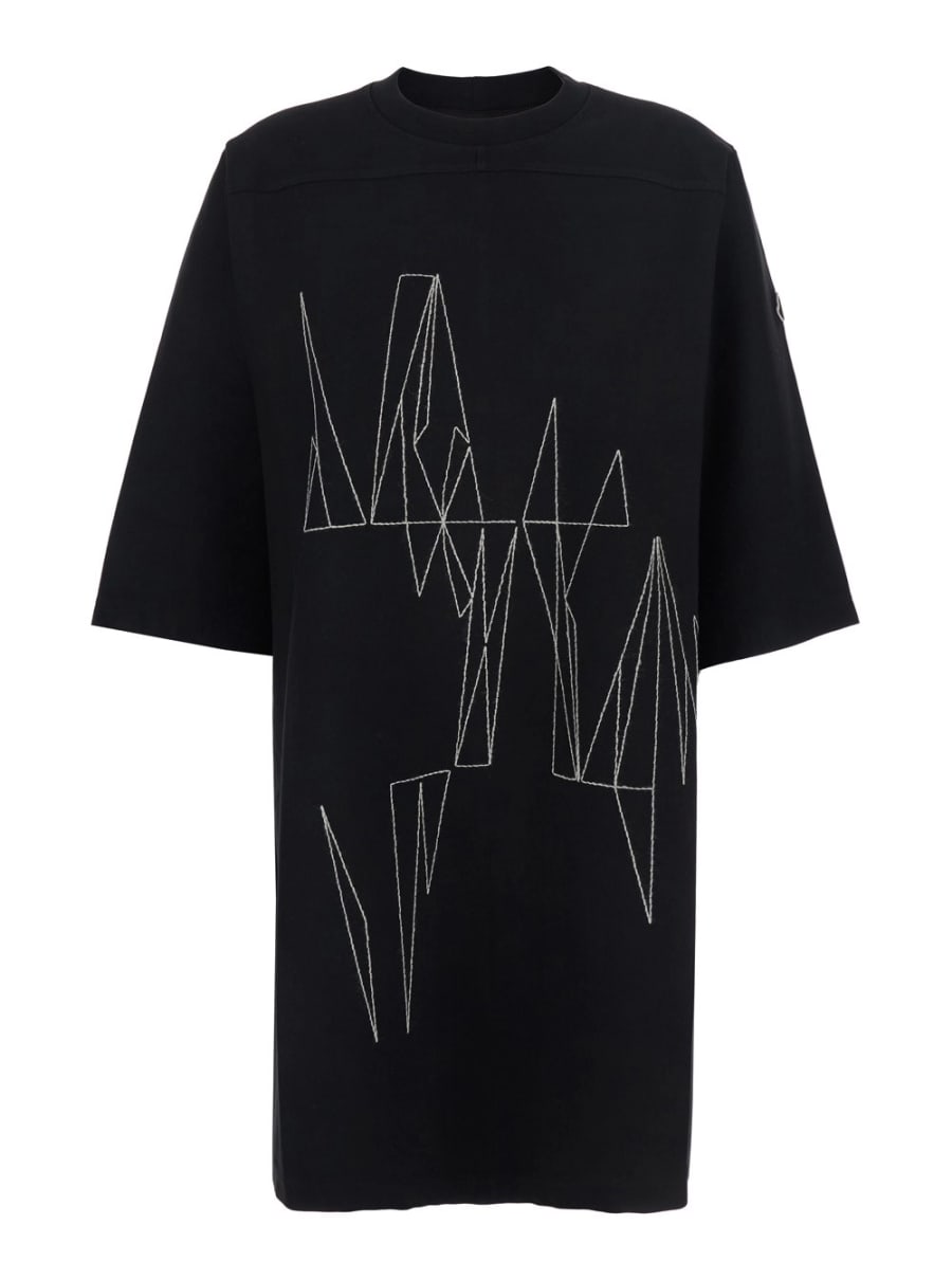 Rick owens x moncler T-Shirt Oversize 'Rick Owens X Moncler' Girocollo con Maxi Stampa sul Fronte e Patch Logo sul Lato in Cotone Nera Unisex