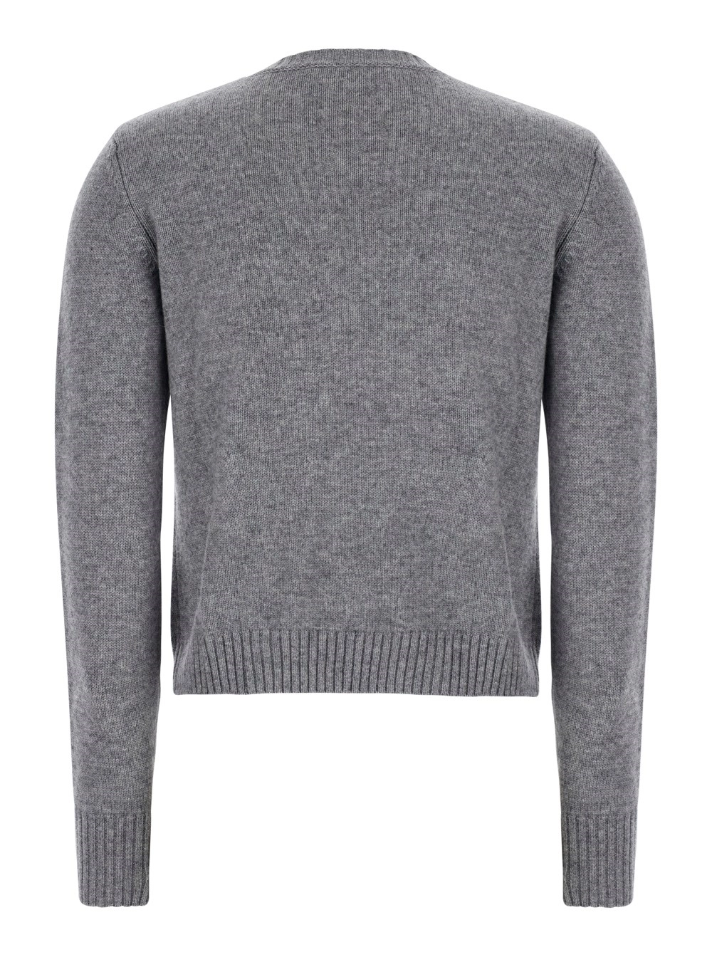 Max Mara Studio Maglione 'Faraone' corto girocollo con motivo a rombi sul fronte in lana e cashmere grigio donna, view 2