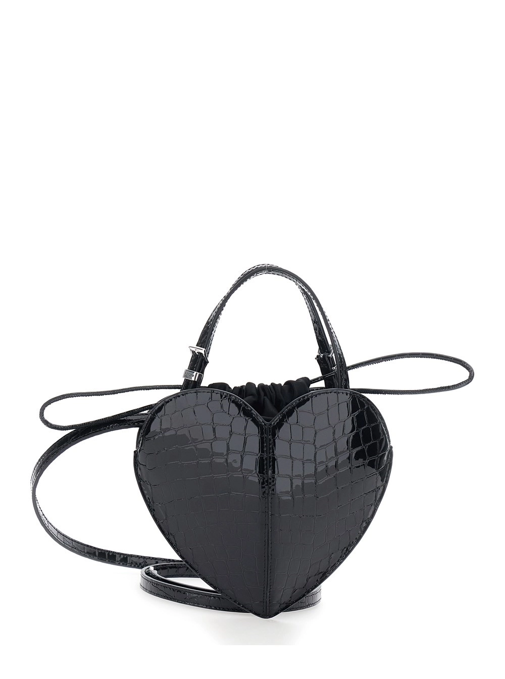 Rotate Borsa a Mano con Silhouette a Cuore e Effetto Pelle di Coccodrillo Goffrata in Pelle Lucida Nera Donna