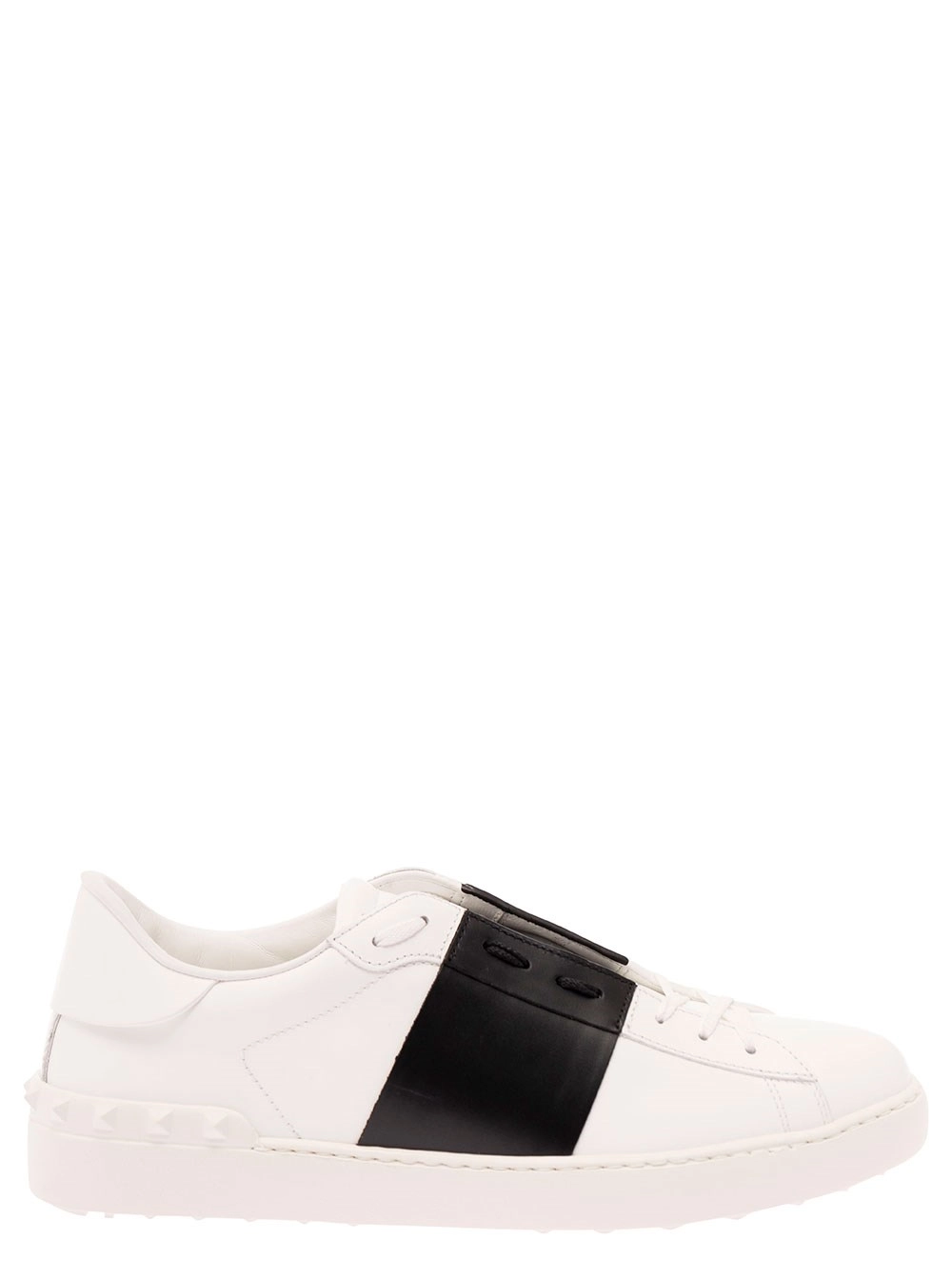 Valentino Garavani Sneaker Basse 'Open' con Banda a Contrasto e Borchie in Pelle Bianca Uomo