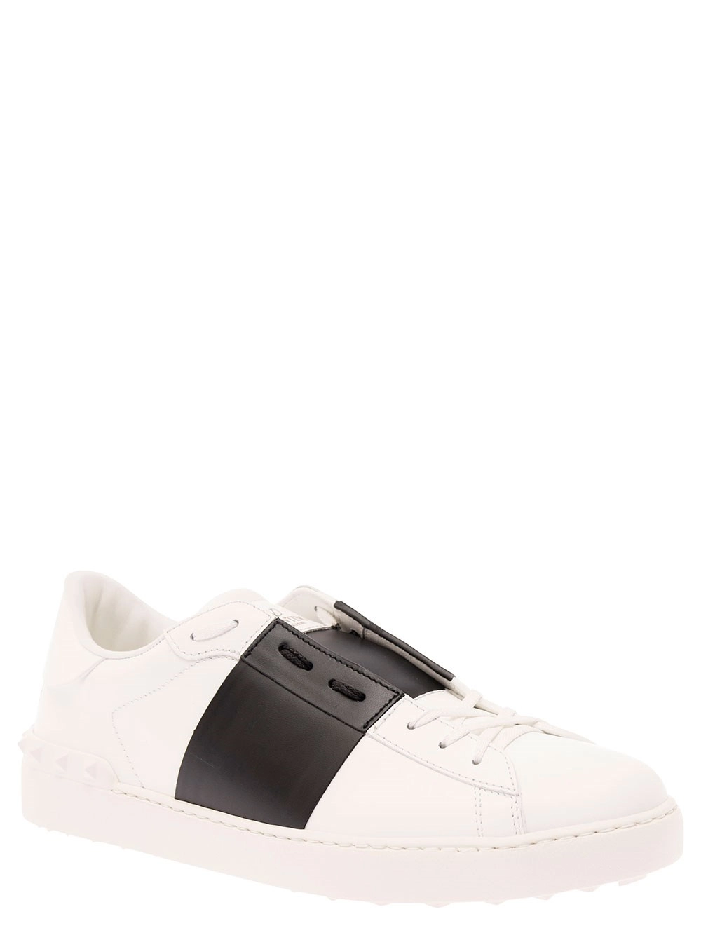 Valentino Garavani Sneaker Basse 'Open' con Banda a Contrasto e Borchie in Pelle Bianca Uomo, view 2