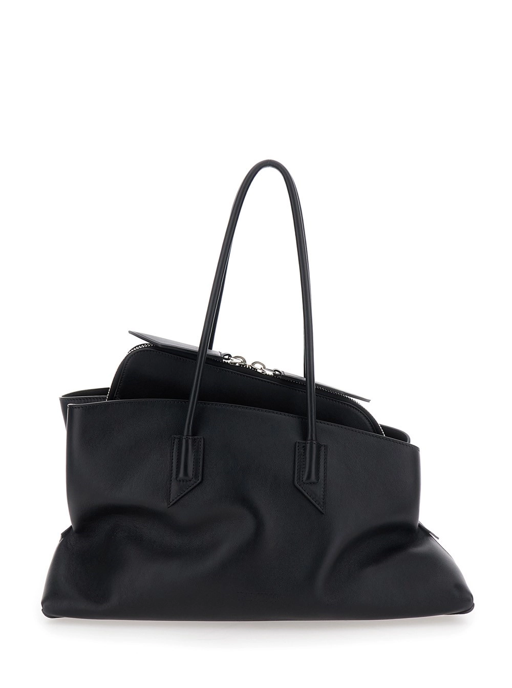 The Attico Borsa a Spalla 'Passeggiata' Media con Design Asimmetrico e Due Manici Superiori in Pelle Nera Donna