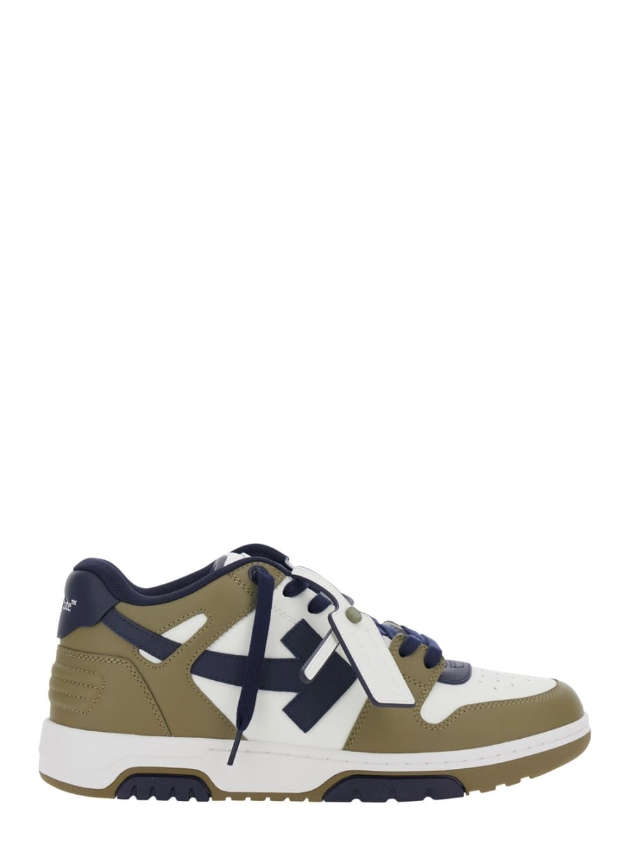 Off-White Sneaker 'Out Of Office' Low Top con Patch Logo sulla Linguetta e Cuciture a Contrasto in Pelle verdi Uomo