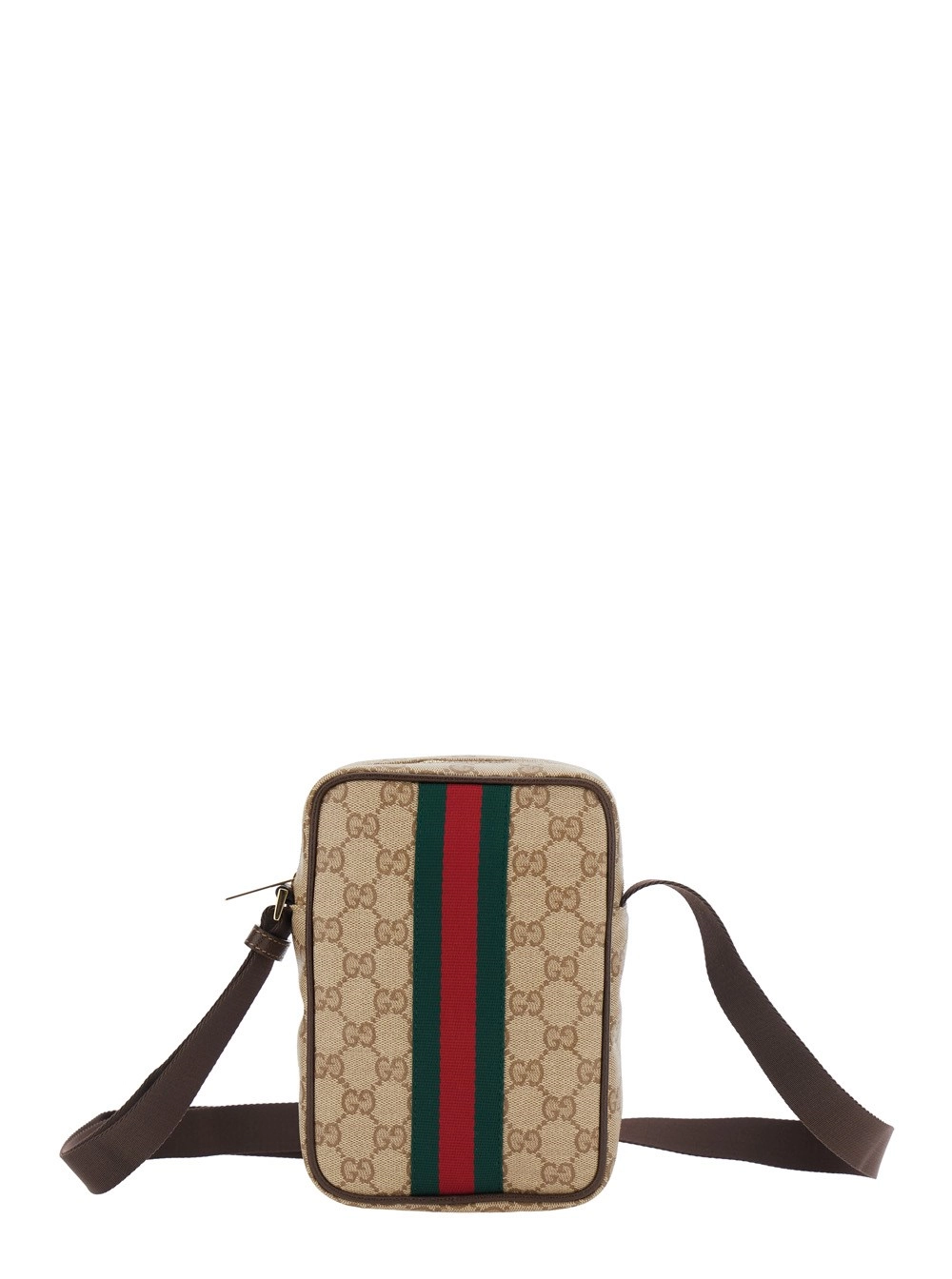 Gucci Borsa a Tracolla con Nastro Web e Tracolla Regolabile in Tela GG Supreme Beige Uomo