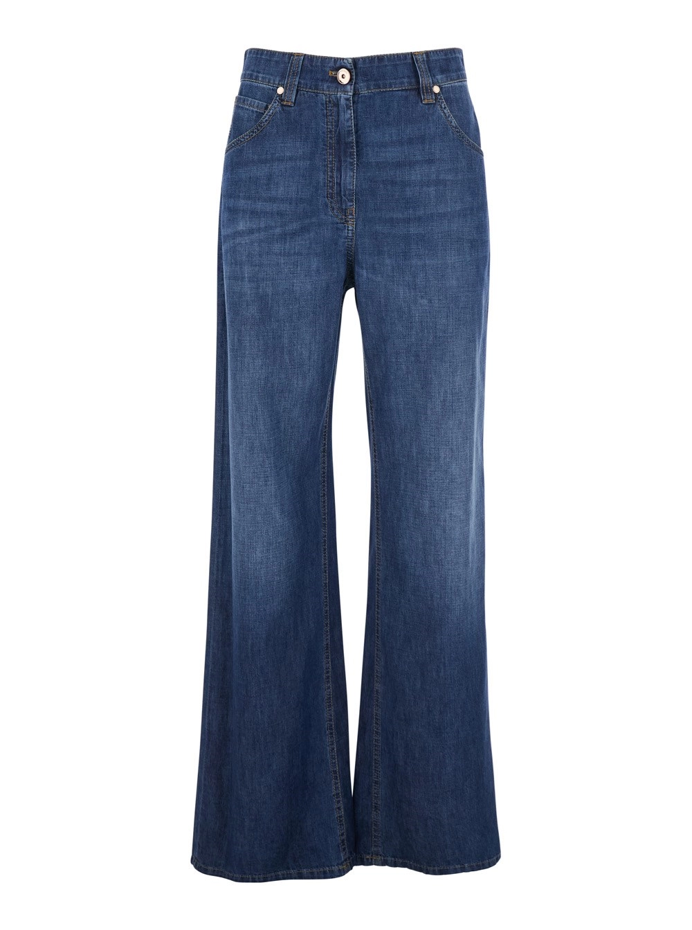 Brunello Cucinelli Jeans a cinque tasche con effetto slavato in denim blu donna