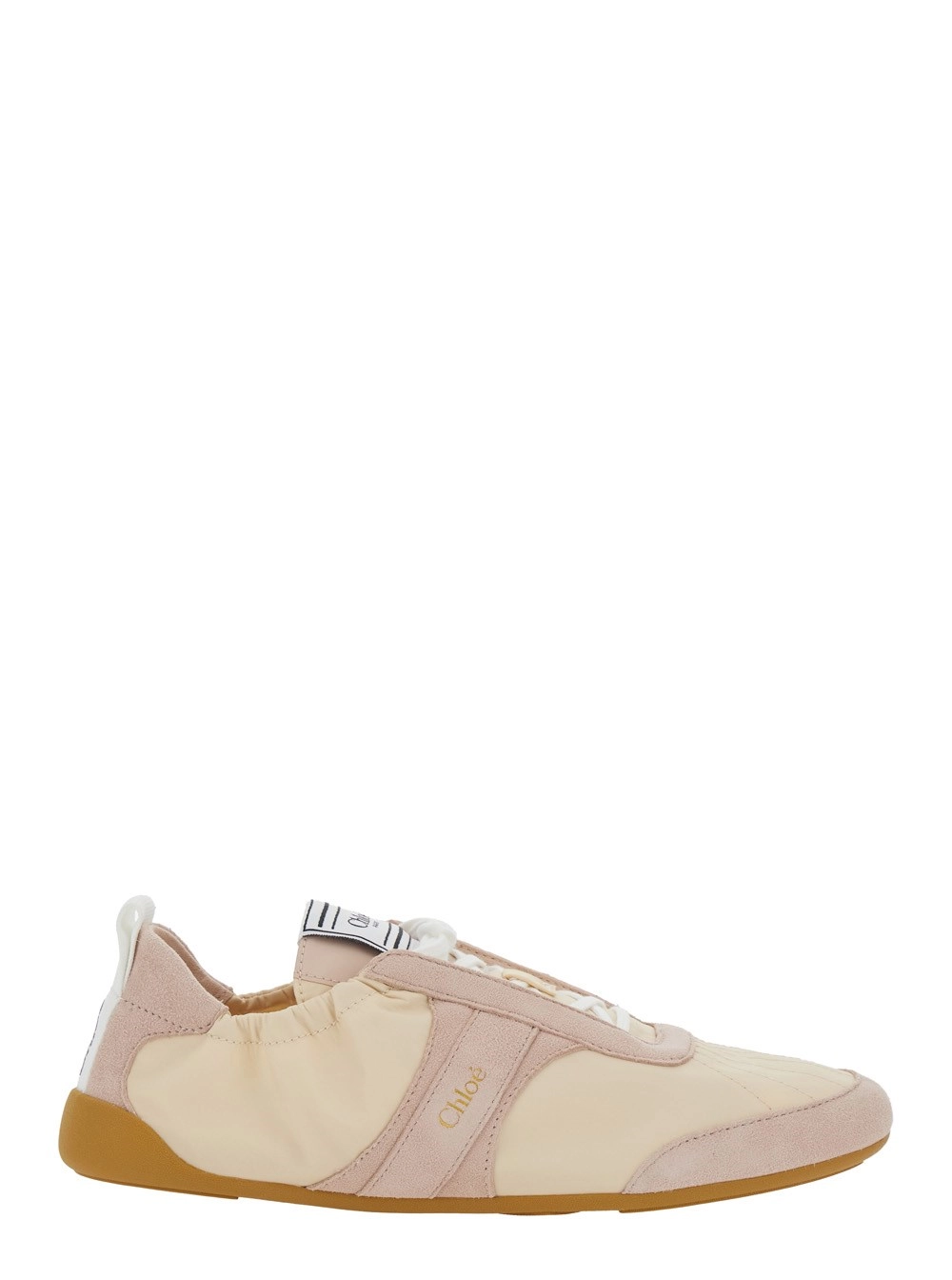Chloé Sneaker 'Kick' con Logo Lettering Laterale e Dettagli Elasticizzati in Tessuto Beige Donna