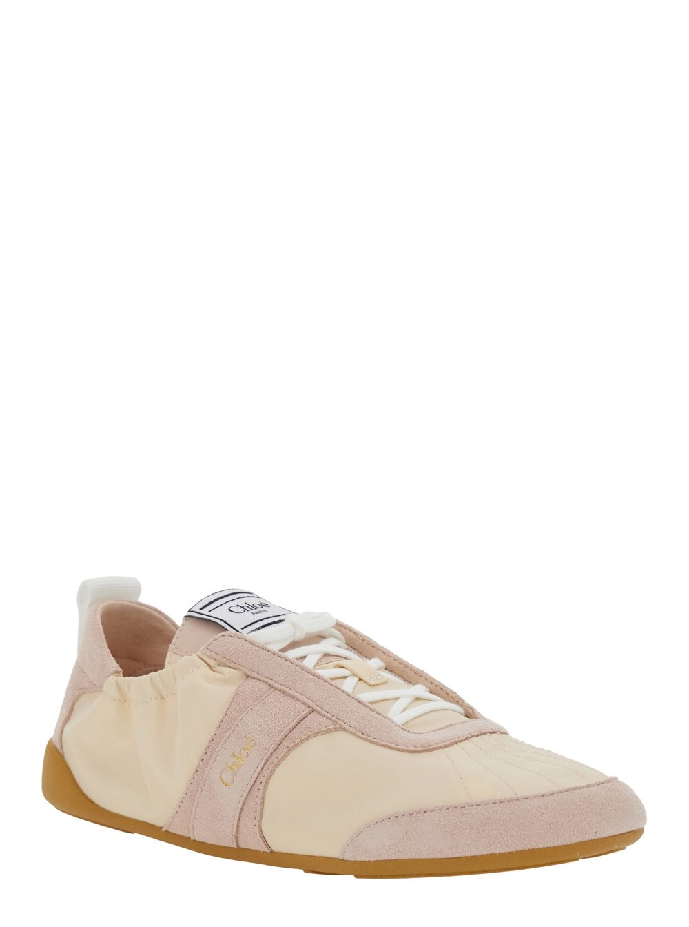 Chloé Sneaker 'Kick' con Logo Lettering Laterale e Dettagli Elasticizzati in Tessuto Beige Donna, view 2