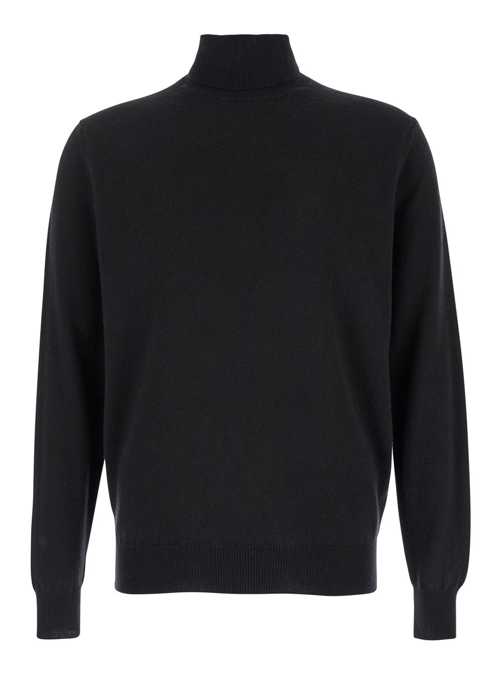 Leplain Maglia a Collo Alto con maniche lunghe in misto lana merino e seta nera uomo
