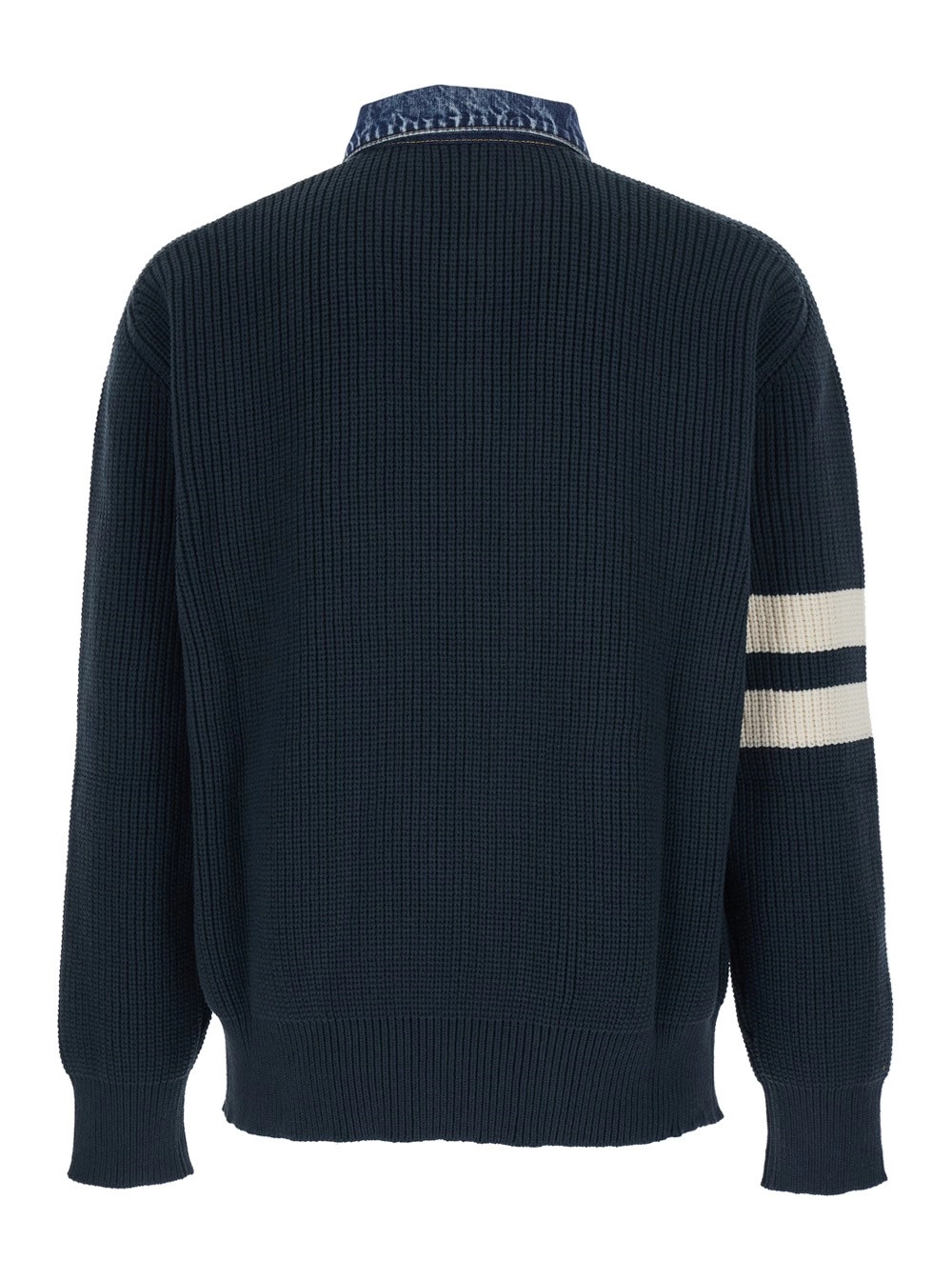 Dsquared2 Maglione con Colletto in Denim e Ricamo Logo sul Fronte in Misto Cotone Blu Uomo, view 2