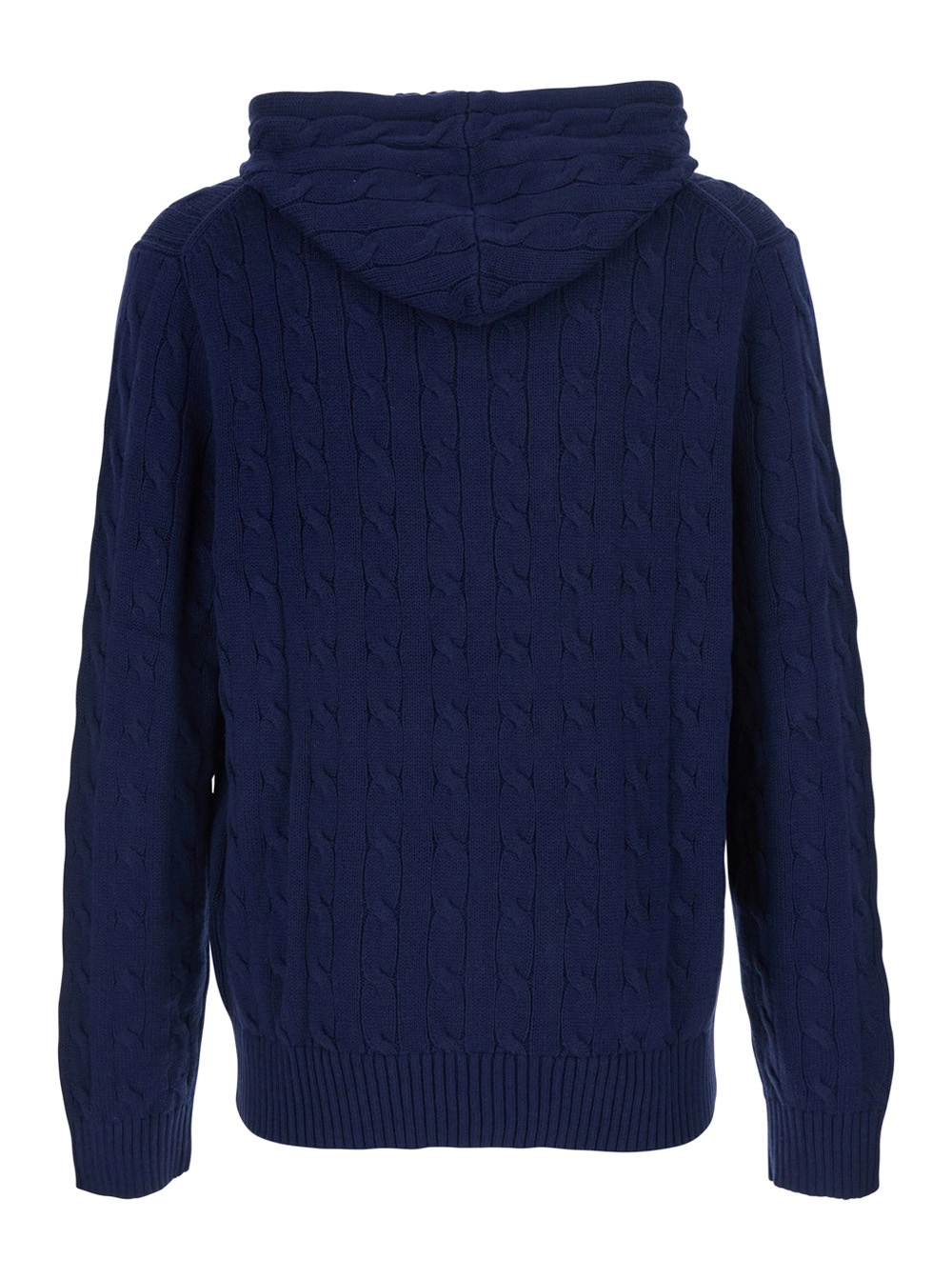 Polo Ralph Lauren Cardigan con Cappuccio con Coulisse e Patch Cavallino sul Fronte in Cotone Blu Uomo, view 2