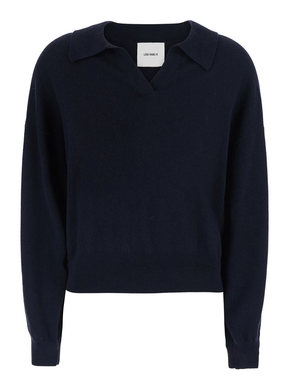 Lisa yang Maglione 'Katriel' con collo stile polo e rifiniture a coste in cashmere blu donna