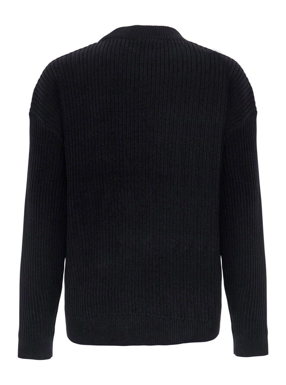 Emporio Armani Maglione con design a coste e logo sul fronte in cotone nero uomo, view 2
