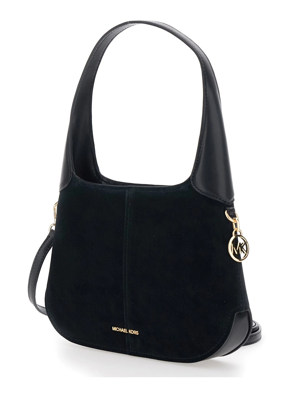 Michael michael kors Borsa a Spalla 'Alice' con Tracola Removibile e Logo Lettering sul Fronte in Suede Nera Donna, view 2