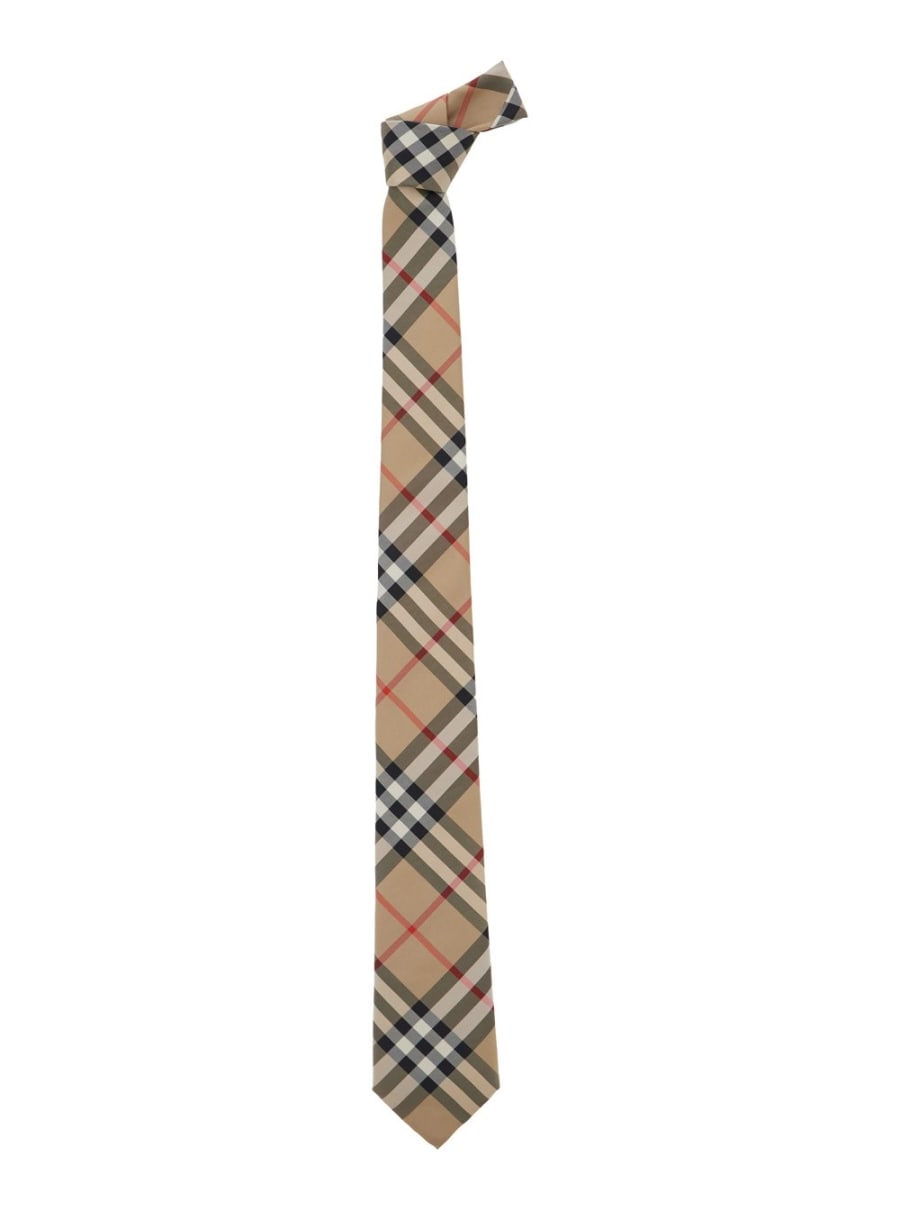 Burberry Cravatta con motivo Check all-over in seta beige uomo