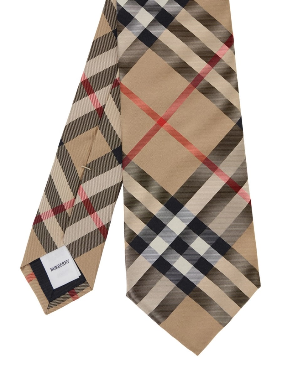 Burberry Cravatta con motivo Check all-over in seta beige uomo, view 2