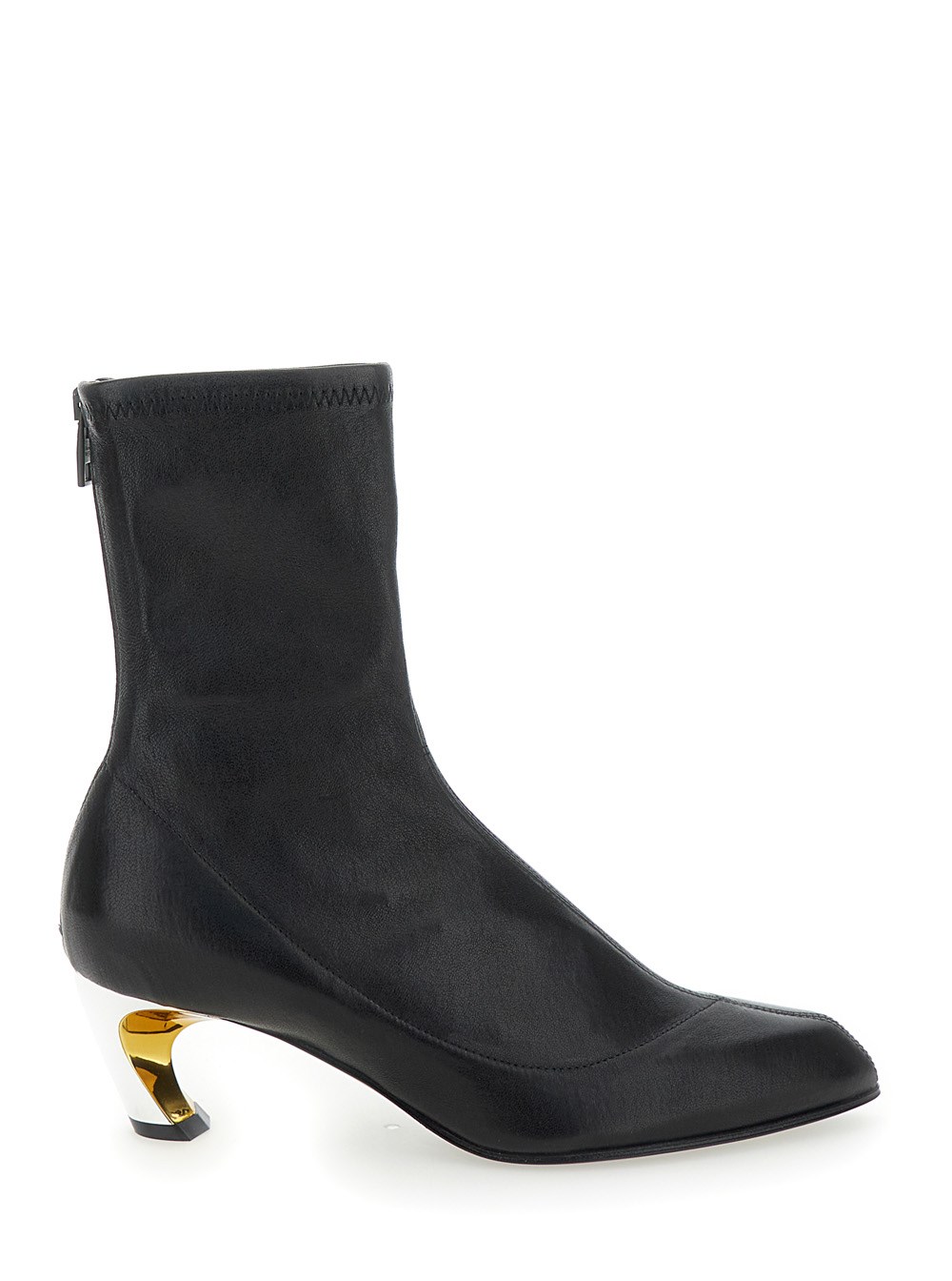 Alexander McQueen Stivaletti 'Armadillo' con Tacco Color Oro in Pelle Liscia Nera Donna
