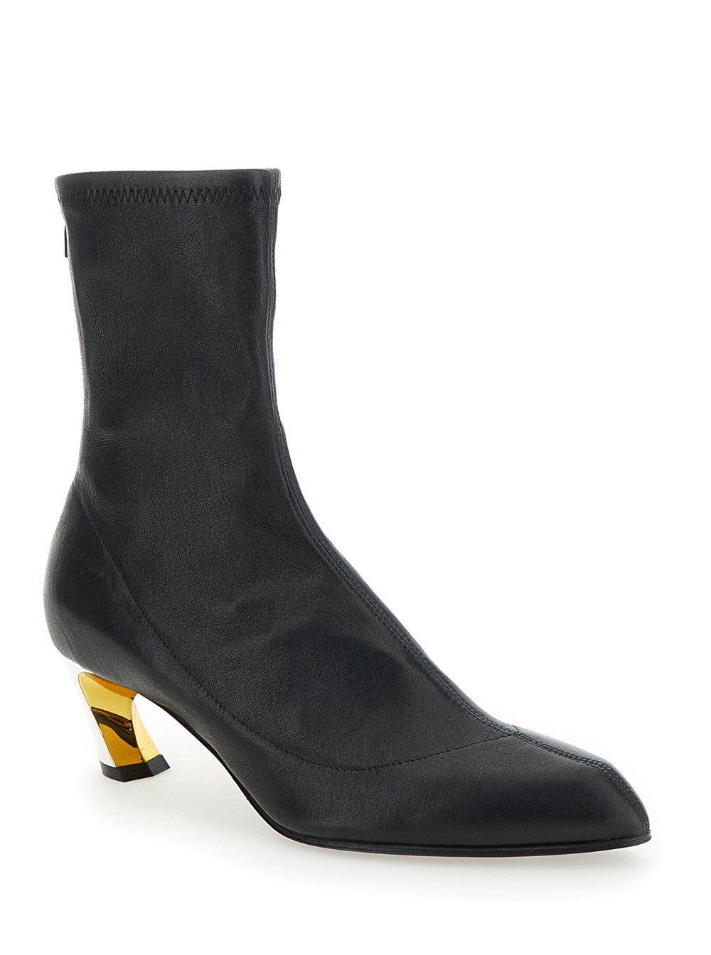 Alexander McQueen Stivaletti 'Armadillo' con Tacco Color Oro in Pelle Liscia Nera Donna, view 2
