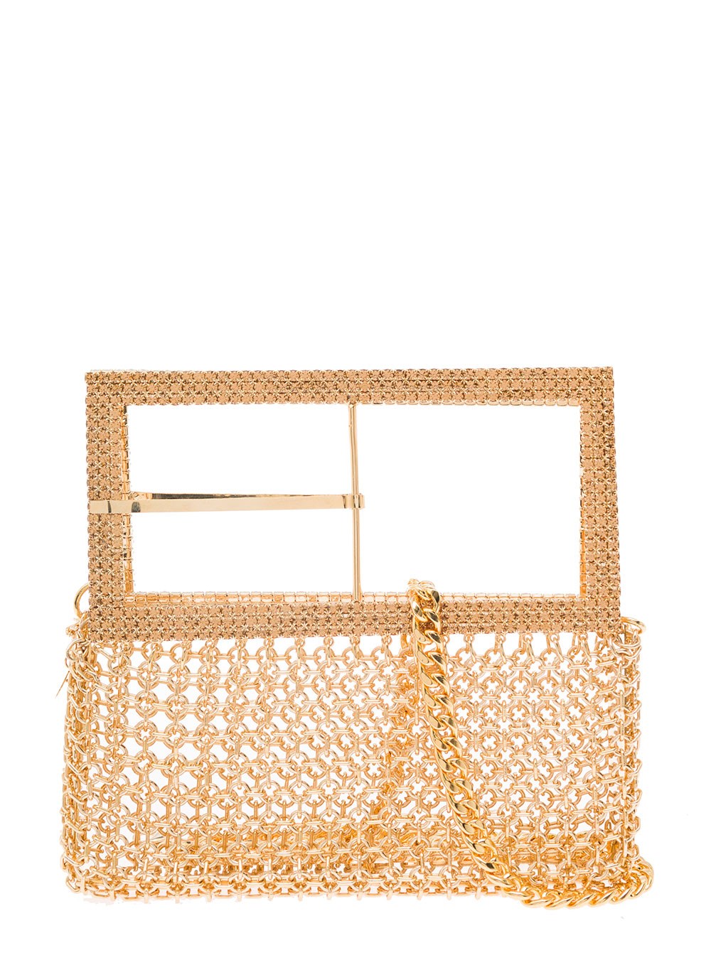 Silvia gnecchi Borsa a Spalla 'Downtown Bag' con Maxi Fibbia in Maglia Metallica di Ottone Color Oro Donna