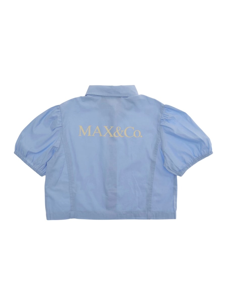 Max&co kids Camicia con maniche a sbuffo logo sul retro in cotone azzurra bambina, view 2