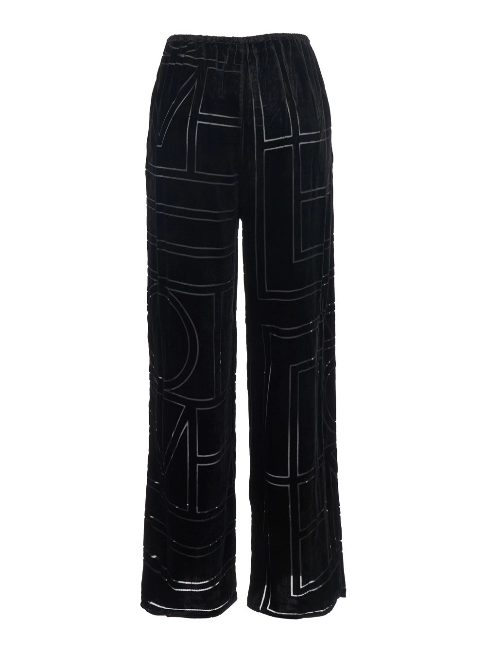 Toteme Pantalone con Vita Elasticizzata e Monogramma Logo All-Over in Velluto Nero Donna, view 2