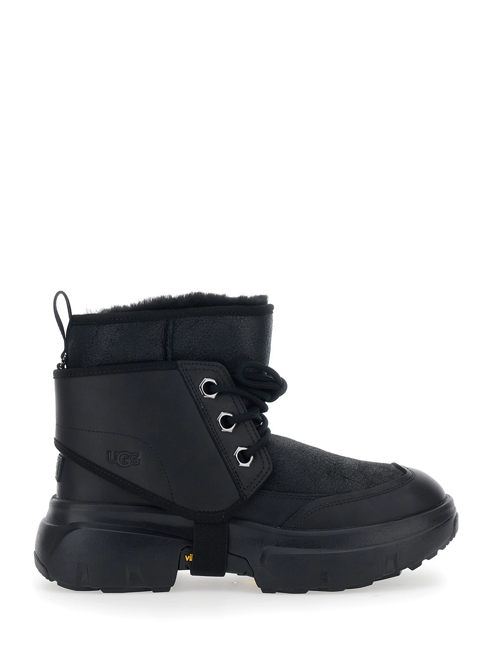 UGG Stivaletti con Logo Laterale e Suola con Plateau in Misto Pelle Neri Uomo