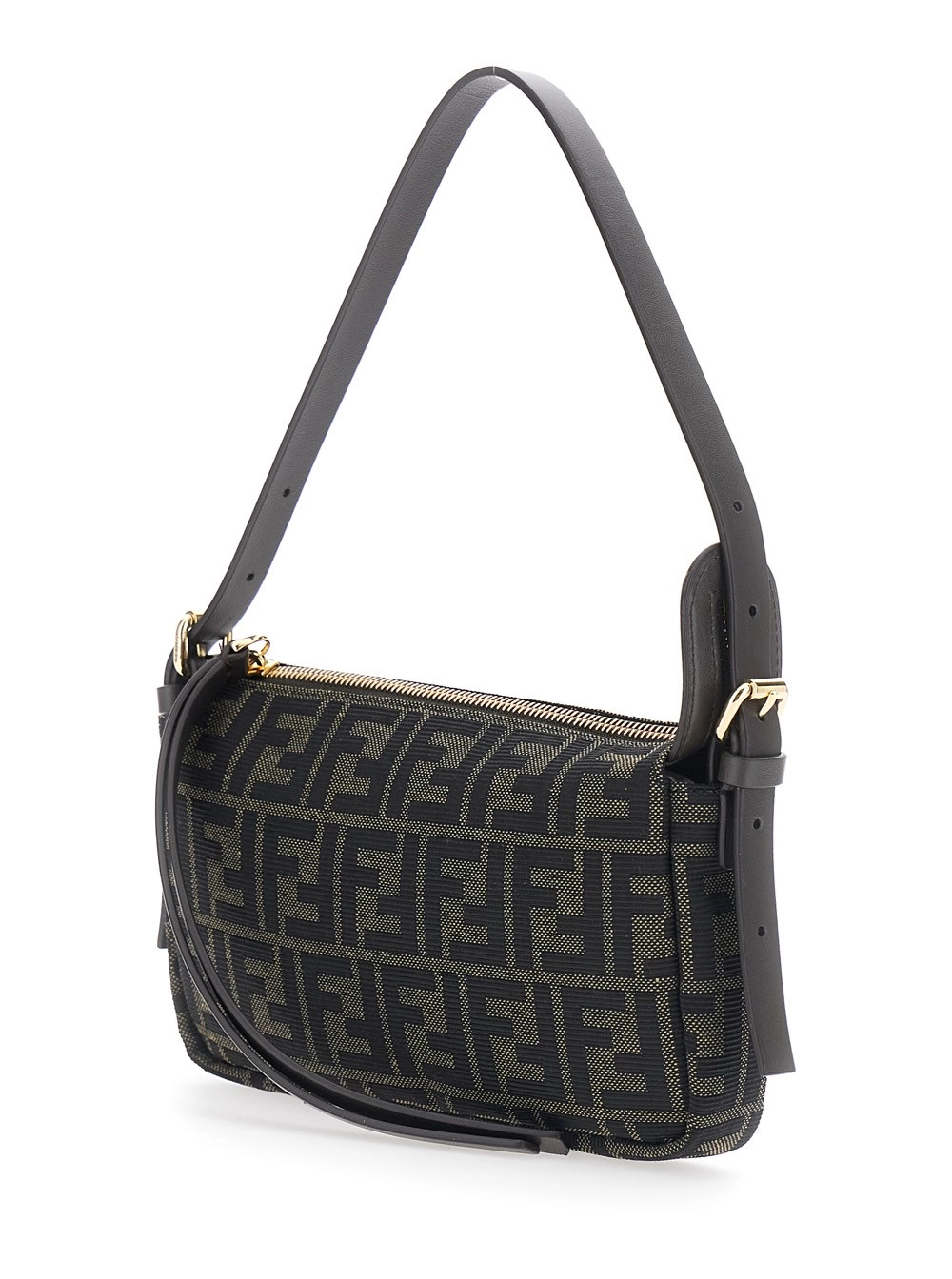 Fendi Borsa a Tracolla 'Zip Top' con tracolla regolabile e removibile in tessuto FF marrone donna, view 2