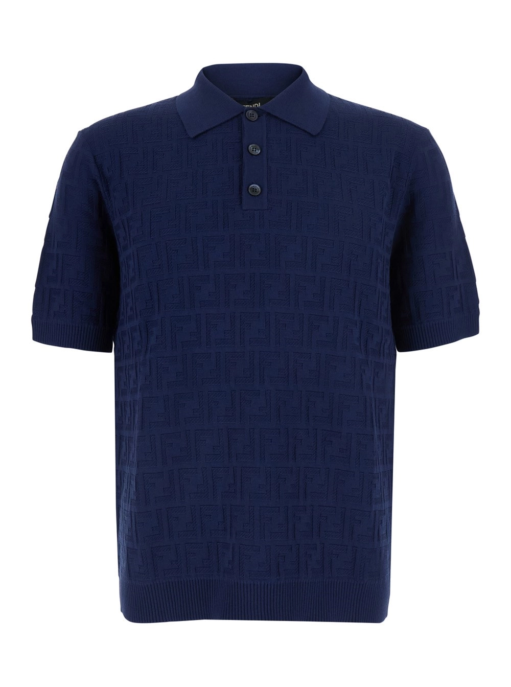 Fendi Polo con colletto classico e motivo FF all-over in cotone blu uomo