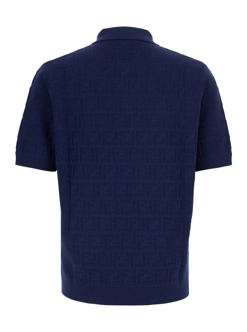 Fendi Polo con colletto classico e motivo FF all-over in cotone blu uomo, view 2