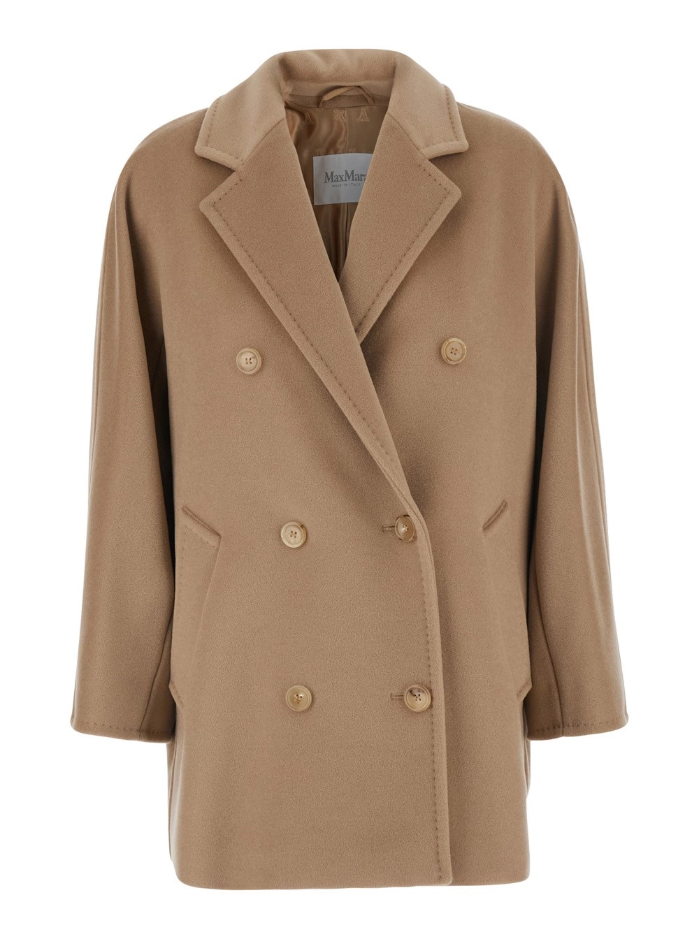 Max Mara Cappotto Corto 'Rebus' Doppiopetto con Revers Classici in Lana e Cashmere Beige Donna