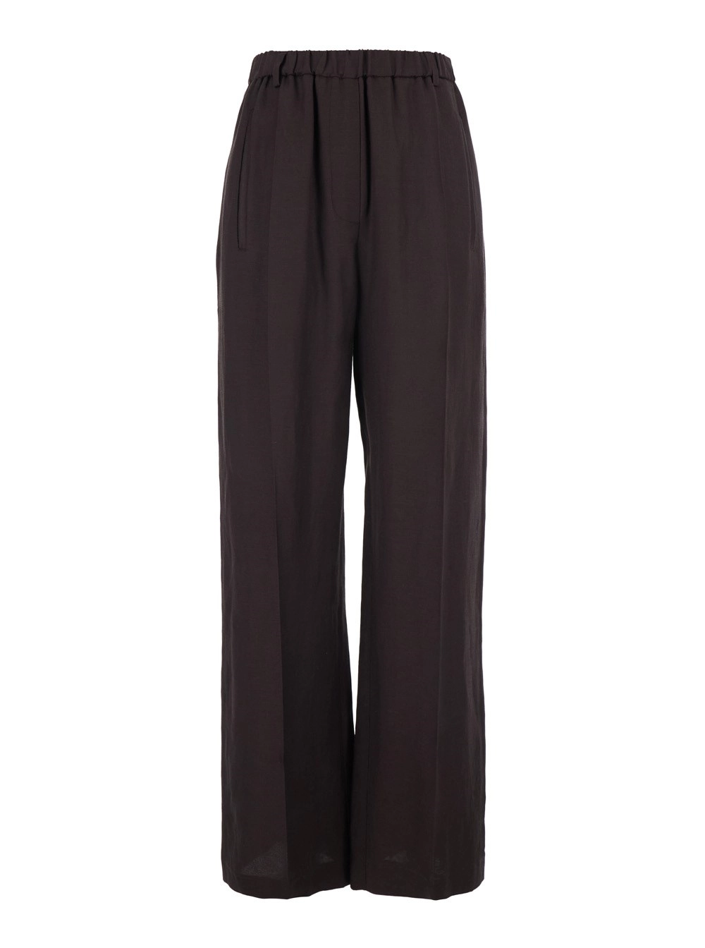 Tela Pantaloni con vita elasticizzata in misto lino marroni donna