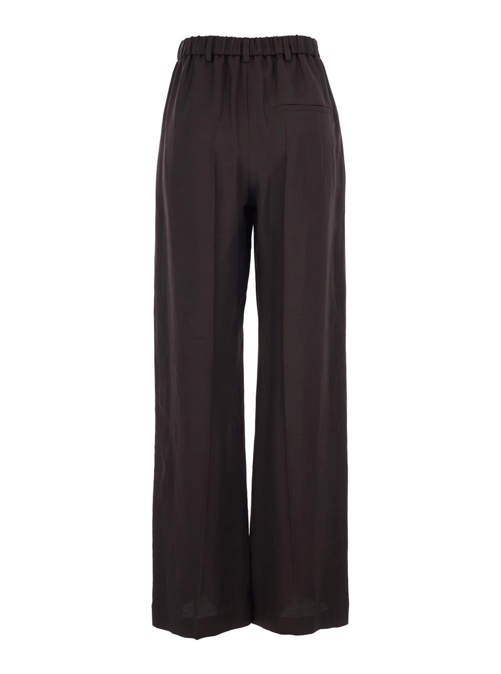 Tela Pantaloni con vita elasticizzata in misto lino marroni donna, view 2
