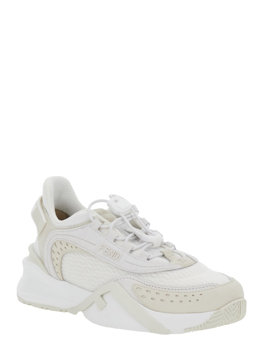 Fendi Sneaker 'Flow' con Chiusura ad Alamari e Logo Lettering sul Lato in Tessuto Tecnico Bianca Donna, view 2