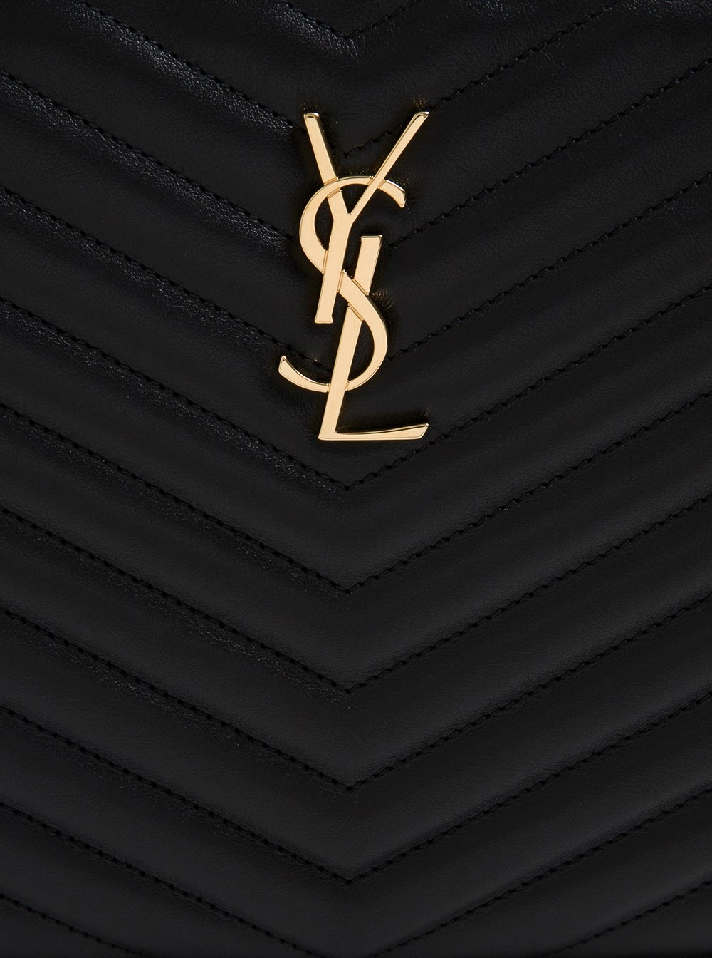 Saint Laurent Borsa a Mano Monogram in Pelle Nera Chevron Saint Laurent Donna