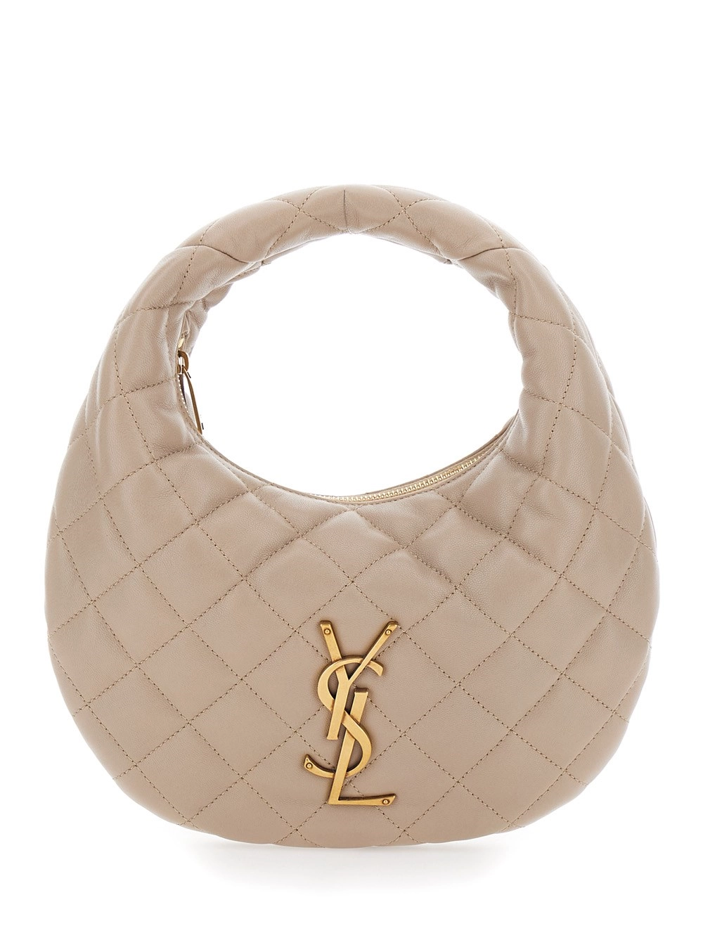 Saint Laurent Borsa a Mano 'Icare' con Placca Cassandre sul Fronte e Design Trapuntato in Pelle Beige Donna