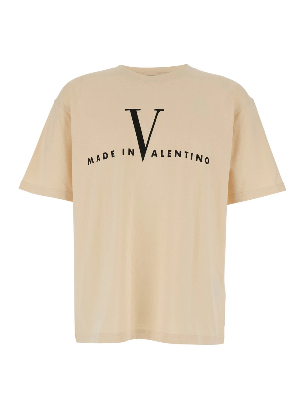 Valentino T-Shirt Beige con Stampa Logo sul Fronte in Cotone Uomo