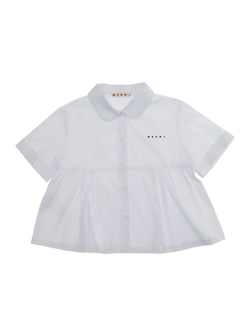 Marni kids Abito con colletto Peter Pan e Logo Lettering sul Fronte in Cotone Bianco Bambina