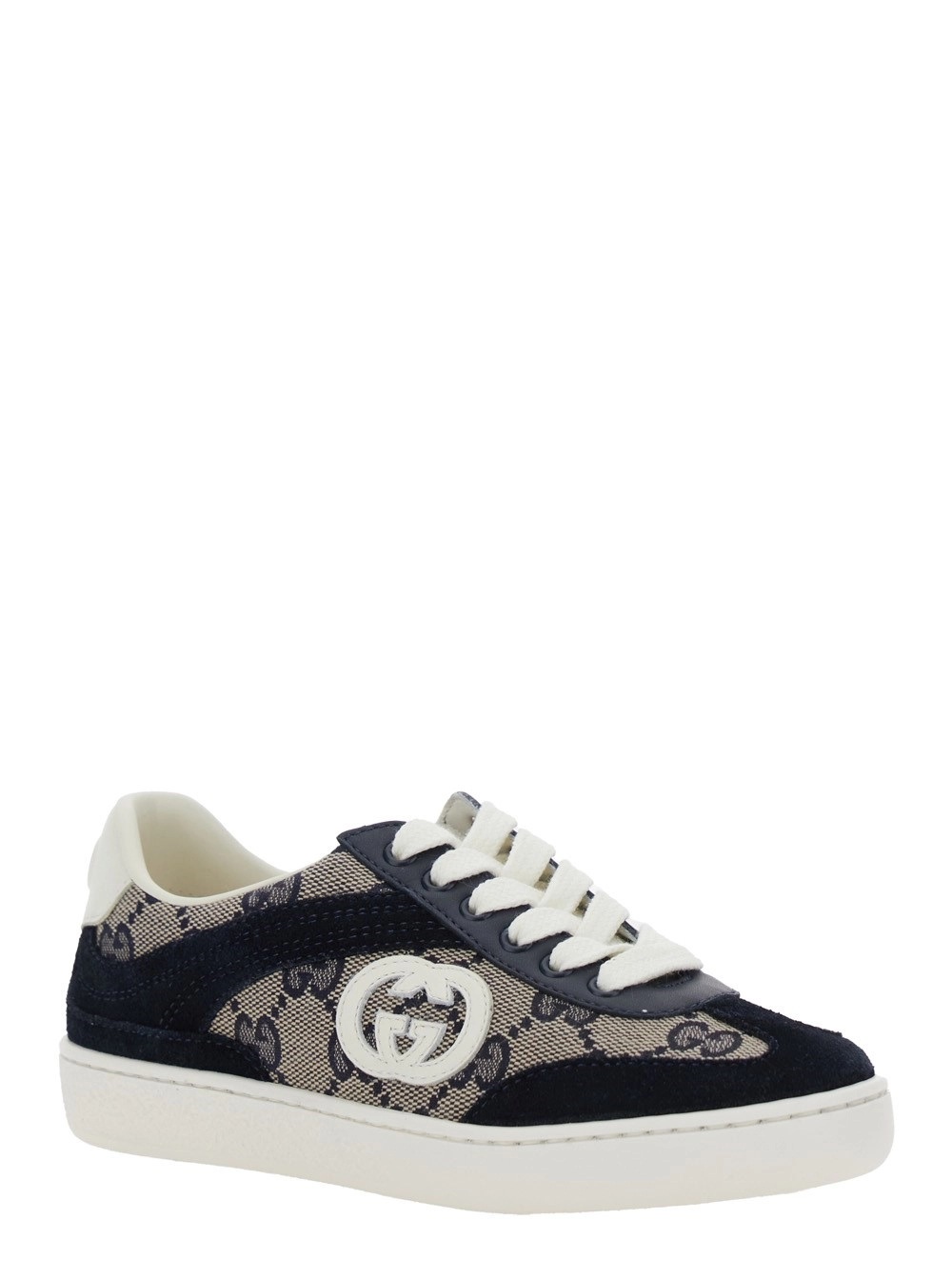 Gucci kids Sneaker Low Top 'GG Supreme' con Patch GG e Logo Lettering sulla Linguetta in Tela Blu Bambino, view 2